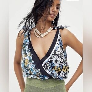 NWT Free People Tied To You Floral Faux Wrap Tank Top Size Small